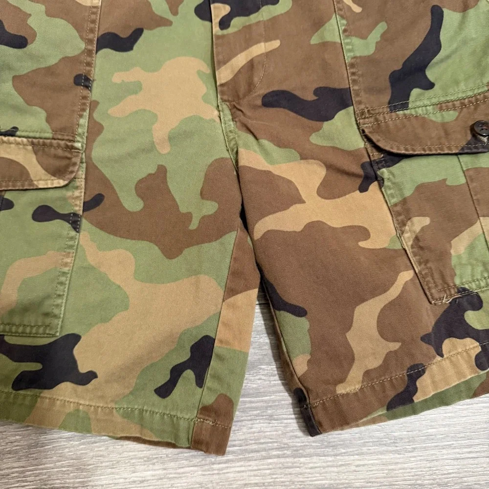 JCP Mens Woodland Camo Cargo Shorts Size 38 Green Brown 100% Cotton Tactical